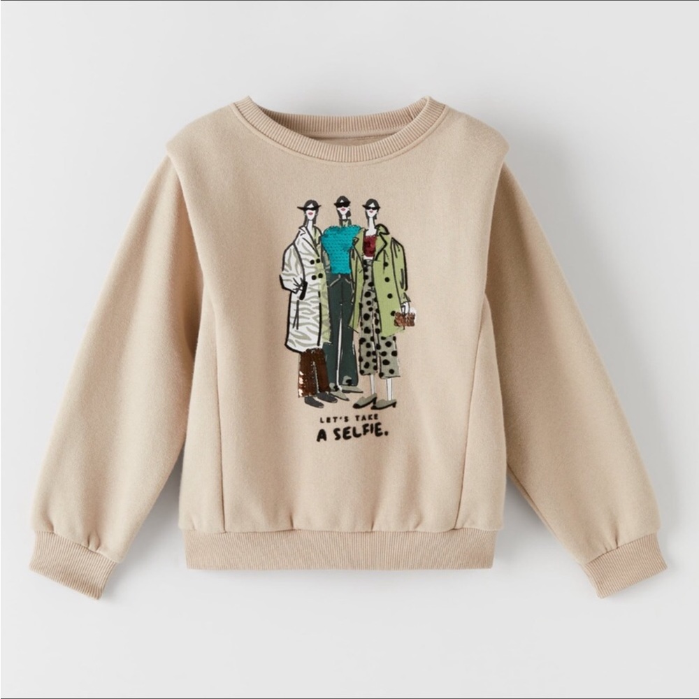 Zara girls beige graphic sweatshirt 11 12